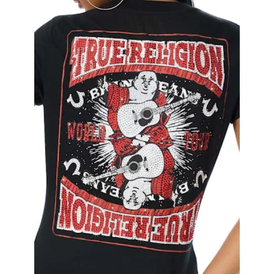 True Religion Women's Crystal Buddha Crewneck T-shirt In Black