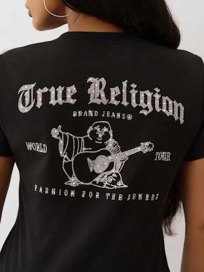True Religion Women's Crystal Buddha Graphic V-neck T-shirt In Black