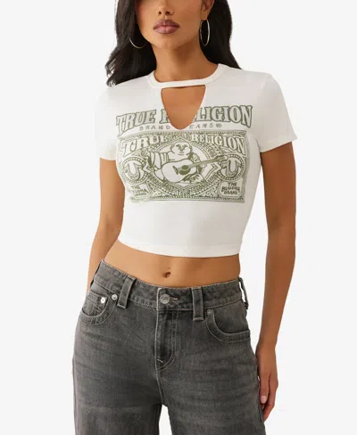 TRUE RELIGION WOMEN'S CRYSTAL BUDDHA KEYHOLE BABY T-SHIRT