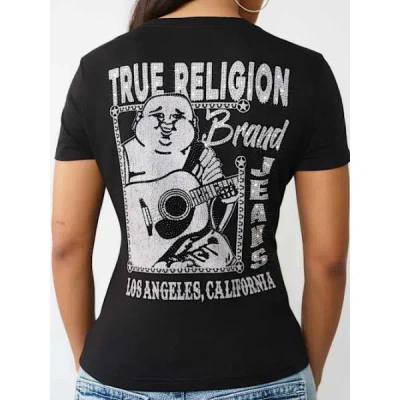 True Religion Women's Crystal Buddha V-neck T-shirt In Black