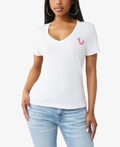 True Religion Women's Crystal Buddha V-neck T-shirt In White