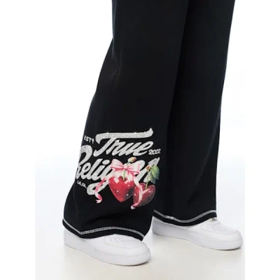 True Religion Women's Crystal Cherry Wide Leg Sweatpant In Black