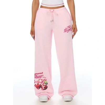True Religion Women's Crystal Cherry Wide Leg Sweatpant In Pink
