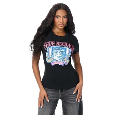 True Religion Women's Crystal Cinema Logo Crewneck T-shirt In Black