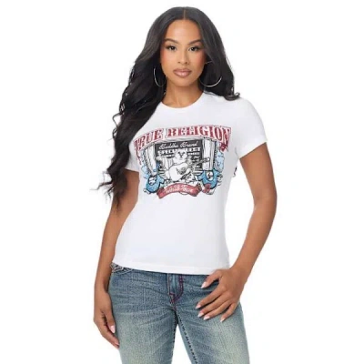 True Religion Women's Crystal Cinema Logo Crewneck T-shirt In White