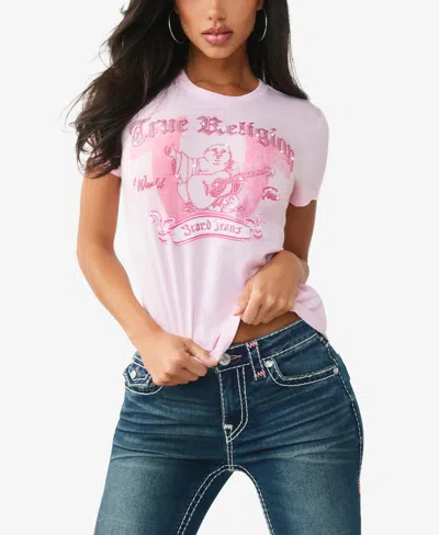 True Religion Women's Crystal Classic Crew Neck T-shirt In Pink