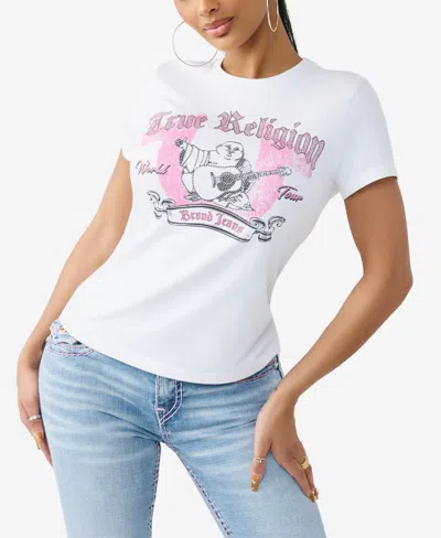 True Religion Women's Crystal Classic Crew Neck T-shirt In White