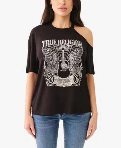 True Religion Women's Crystal Cold Shoulder Band Tee In Black