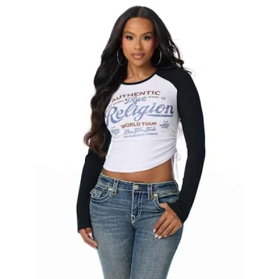 True Religion Women's Crystal Contrast Ribbed Long Sleeve Top In White