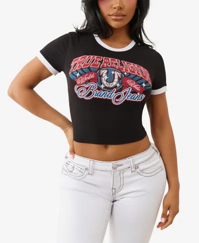 True Religion Women's Crystal Contrast Ringer Crew Neck T-shirt In Multi