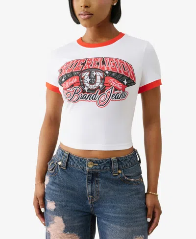 True Religion Women's Crystal Contrast Ringer Crew Neck T-shirt In Multi
