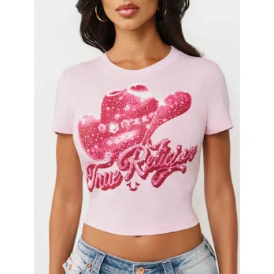 True Religion Women's Crystal Cowgirl Crewneck Baby T-shirt In Pink