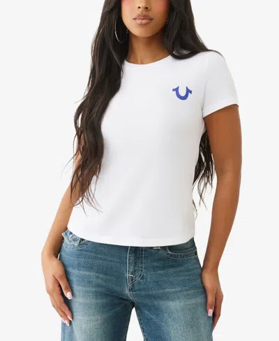 True Religion Rhinestone Logo Tee In White