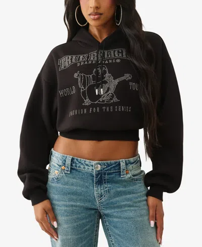 True Religion Women's Crystal Cropped Pullover Hoodie In Black