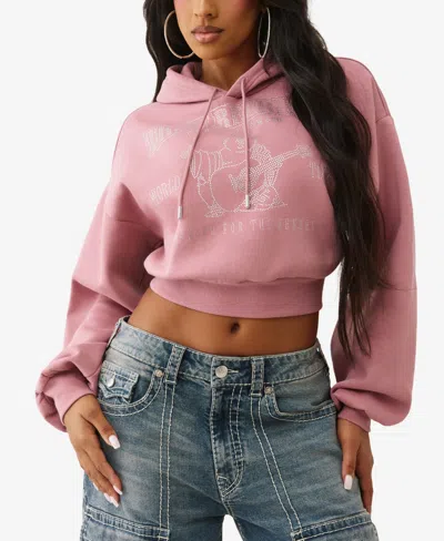 True Religion Women's Crystal Cropped Pullover Hoodie In Pink