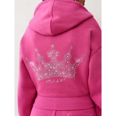 True Religion Women's Crystal Crown Relaxed Cropped Hoodie In Pink