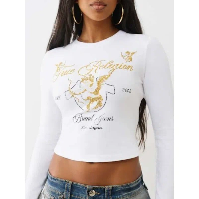 True Religion Women's Crystal Cupid Long Sleeve Baby T-shirt In White