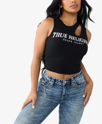 True Religion Women's Crystal Cut Out Rib Top In Black