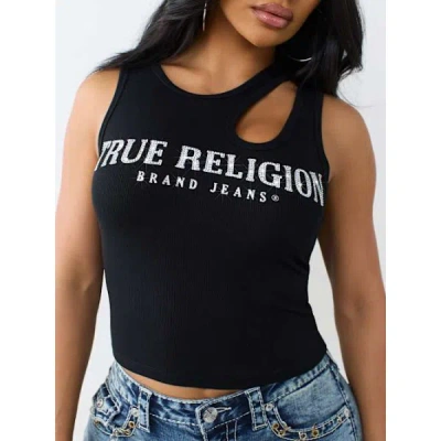 True Religion Women's Crystal Cut-out Ribbed Top In Black