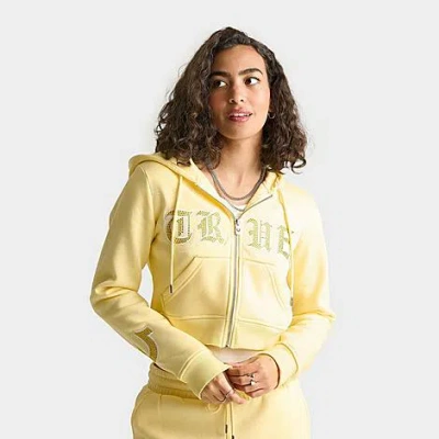 True Religion Women's Crystal Embroidered Cropped Full-zip Hoodie In Yellow