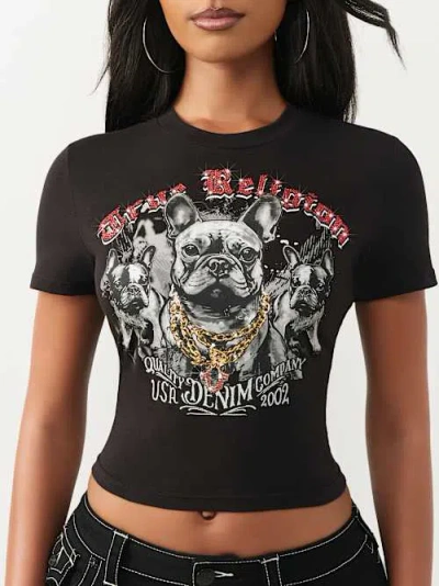 True Religion Crystal Frenchie Cropped Baby Tee In Black