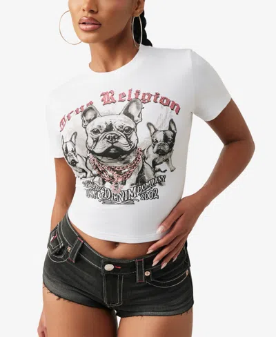 True Religion Women's Crystal Frenchie Baby T-shirt In White