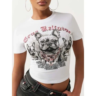 True Religion Women's Crystal Frenchie Baby T-shirt In White