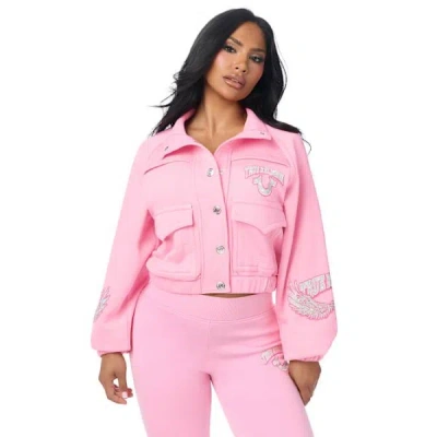 True Religion Women's Crystal Girlfriend Raglan Sweater Jacket In Pink