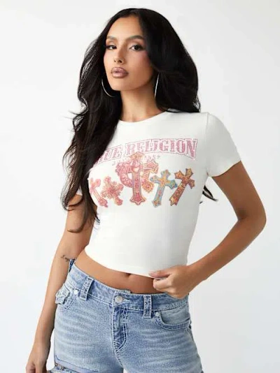 True Religion Women's Crystal Graphic Baby T-shirt In White