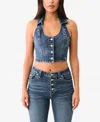 True Religion Crop Denim Crystal Vest In Contera