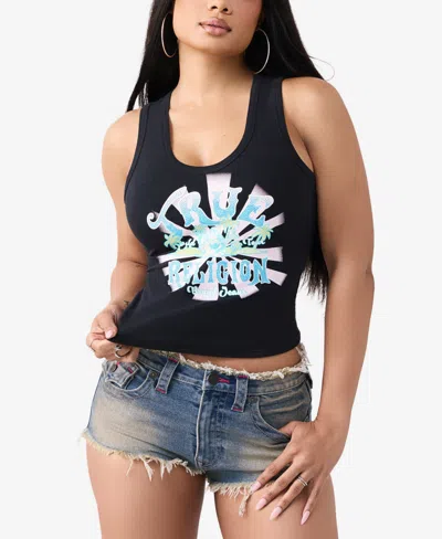 True Religion Women's Crystal Halter Rib Tank Top In Black
