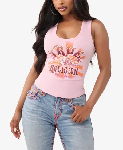 True Religion Women's Crystal Halter Rib Tank Top In Pink