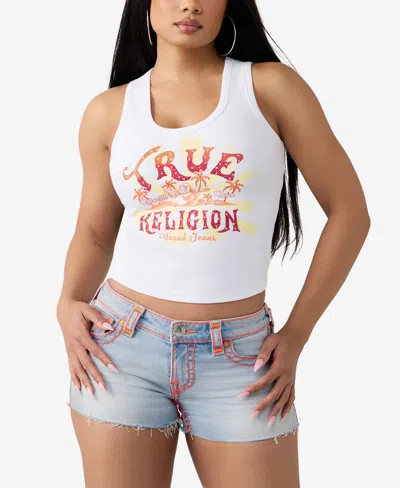 True Religion Women's Crystal Halter Rib Tank Top In Yellow
