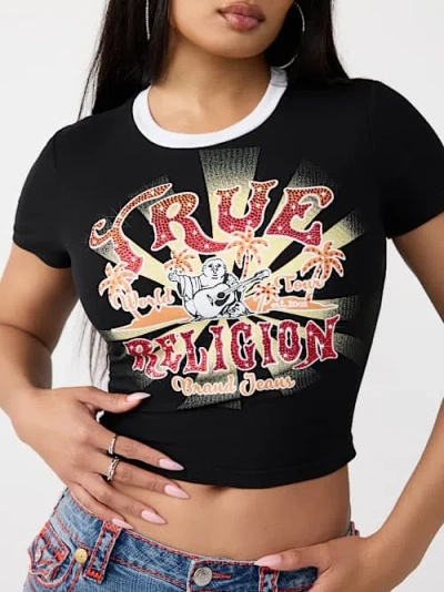 True Religion Women's Crystal Heritage Baby T-shirt In Black