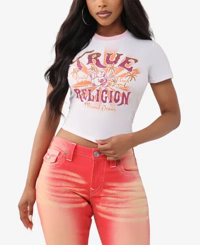 True Religion Women's Crystal Heritage Baby T-shirt In White