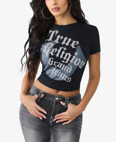 True Religion Women's Crystal Horseshoe Baby T-shirt In Black