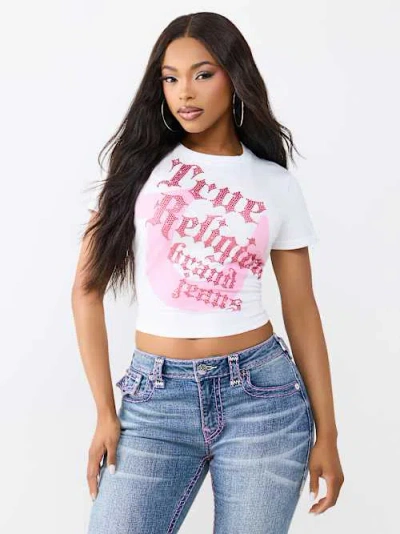True Religion Women's Crystal Horseshoe Baby T-shirt In White