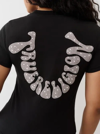 True Religion Women's Crystal Horseshoe Crew T-shirt In Black