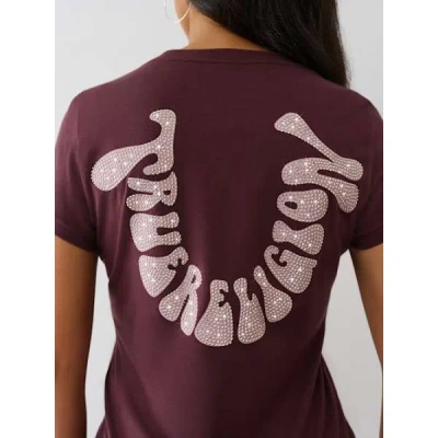 True Religion Women's Crystal Horseshoe Crew T-shirt In Brown
