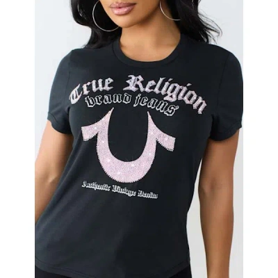 True Religion Women's Crystal Horseshoe Crewneck T-shirt In Black