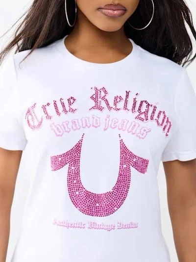True Religion Women's Crystal Horseshoe Crewneck T-shirt In White