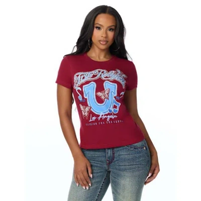 True Religion Women's Crystal Horseshoe Logo Crewneck T-shirt In Red