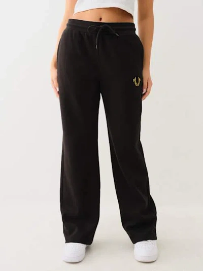 True Religion Women's Crystal Horseshoe Straight Leg Sweat Pant In Black