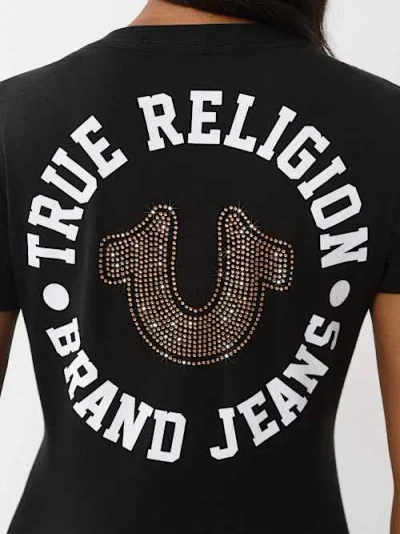True Religion Women's Crystal Horseshoe V Neck T-shirt In Black