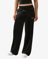 True Religion Women's Crystal Horseshoe Velour Straight Leg Sweatpant In Black