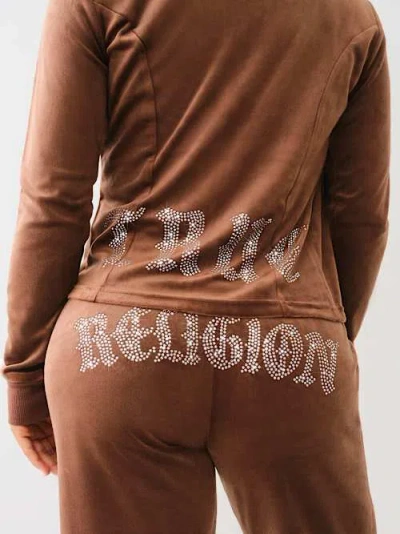 True Religion Women's Crystal Horseshoe Velour Track Jacket