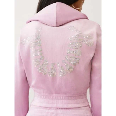 True Religion Women's Crystal Horseshoe Velour Zip Hoodie In Pink