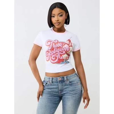 True Religion Women's Crystal Ice Cream Baby T-shirt In White