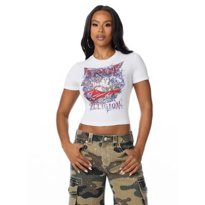True Religion Women's Crystal It Girl Baby T-shirt In White
