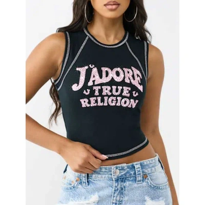 True Religion Women's Crystal J'adore Ribbed Crew Tank Top In Black